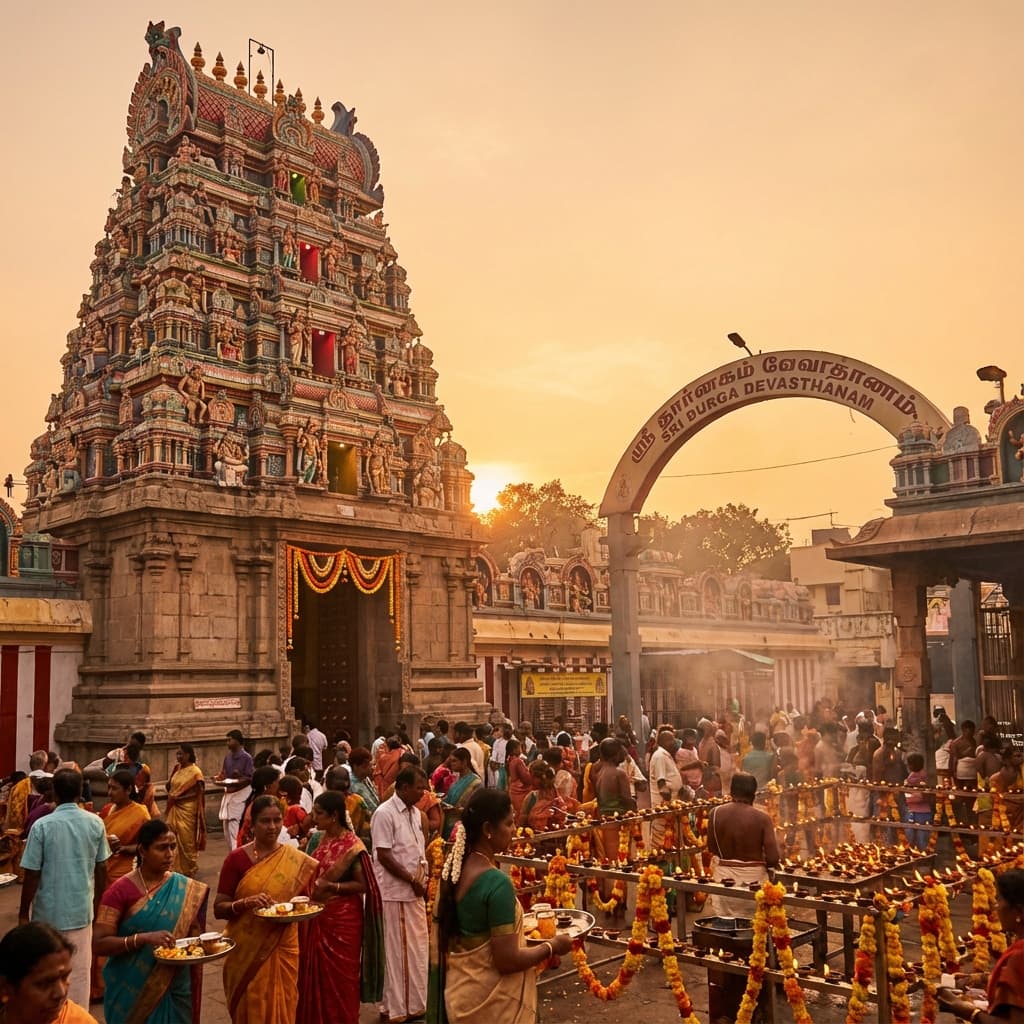 Temple exterior at golden hour